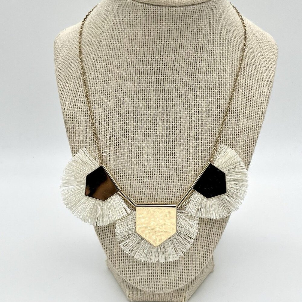 ZAD Boho Statement Bib Necklace Gold Tone Geometric Fringe Tassel Costume Gypsy